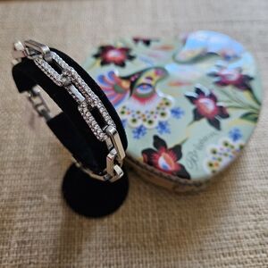 NWT Brighton Hudson Link Bracelet with Pave Crystal Accent And Original Tin